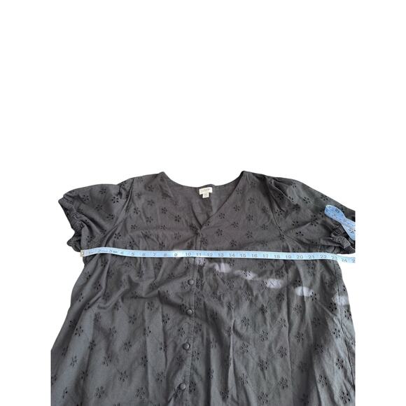 J.Crew Eyelet Button Front Shirt Black V-Neck Basic Short Sleeve Dressy Size XXL - Picture 9 of 12